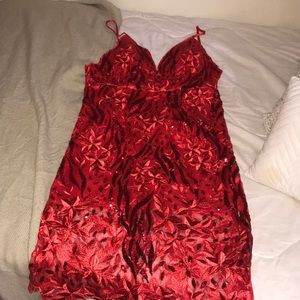 FASHION NOVA Red Embroidered Sequined Dress